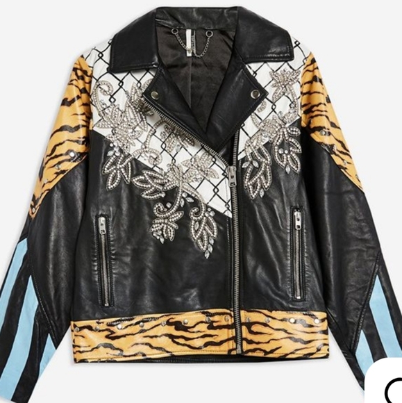 TOP SHOP COWGIRL RODEO RHINESTONE Stylish Black Lambs Leather Jacket. Moto zips. - Picture 15 of 16